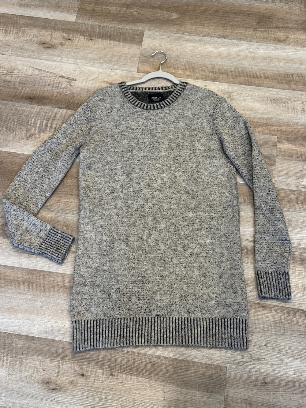 Zara Women’s Heather Oatmeal Gray Crewneck Wool Blend Sweater Dress